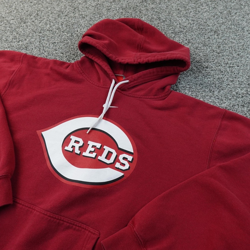 VTG Cincinnati Reds Hoodie Mens M Red MLB Baseball Nike Pullover Sweatshirt Y2K